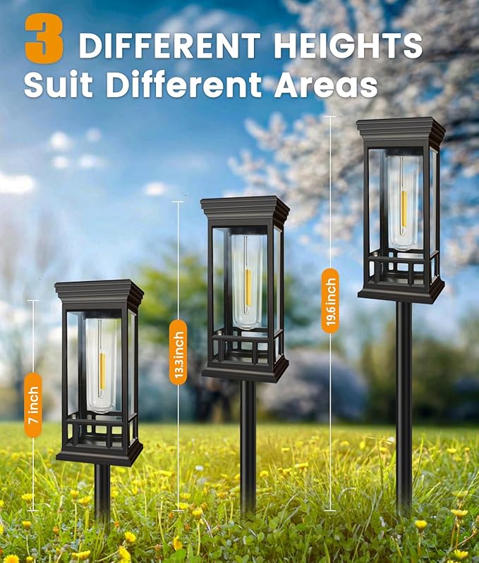 8 Pack Solar Pathway Lights Outdoor, Taller Bright Solar Path Lights Waterproof, Auto On/Off Solar Powered Garden Lights for Outside Landscape Path Yard Walkway Lawn Driveway Patio Lighting Decor