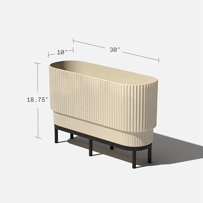 Veradek Demi Series Raised Long Planter for Indoor/Outdoor Use | Made from Plastic & Stone w/Wooden Stand | Modern Patio Décor for Flowers/Shrubs