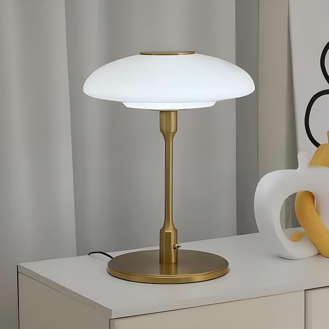 Table Lamp, Metal and Glass Modern Bedside Lamp, Decorative Table Light, Table Lamp for Living Room Bedroom Study Room, 12.6 * 16.5 Inch, Gold & White