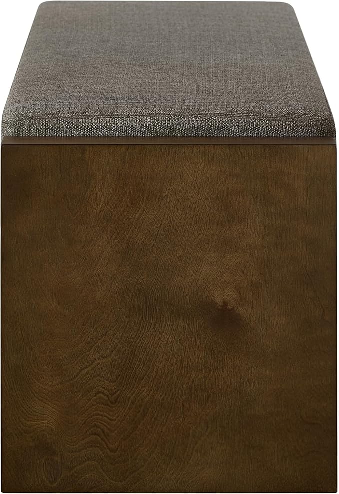 Accent Bench with Lower Shelf Shoe Rack, Padded Seating Bench for Living Room, Modern Compact Bed End Bench with Storage for Bedroom Seating, Removable Cushion (Granite, 47" L)