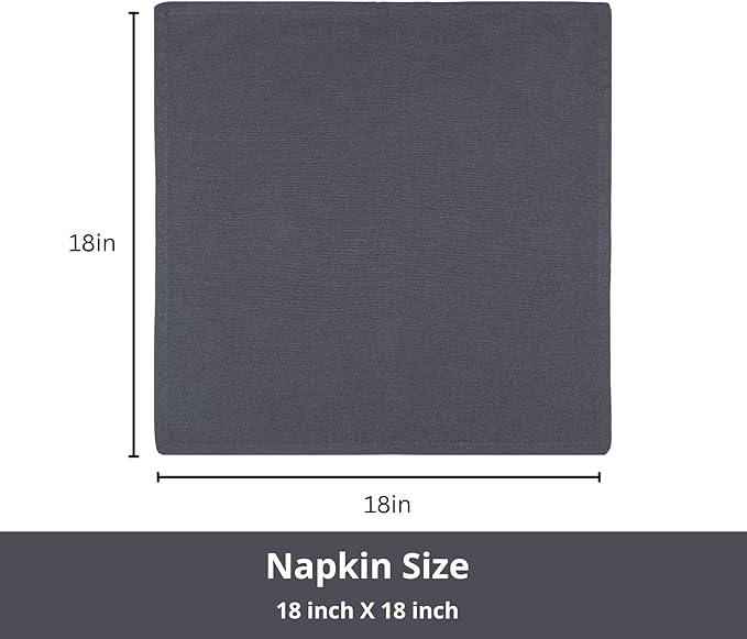 PurpleEssences Set of 12 Cloth Dinner Napkins 100% Cotton 18x18 Inch - Soft Durable Washable - Ideal for Farmhouse Party Spring Easter Summer - Perfect Everyday Use Table Linen - Dark Gray