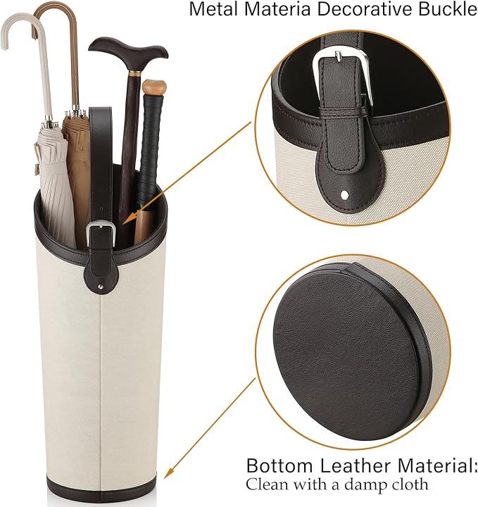 Artificial Leather Umbrella Holder Rack Hallyway Cane Stand for Entryway Large Capacity Can Storage 10 Umbrella Mid-Century Modern Stylish Umbrella Storage with Removable Drip Water Tray
