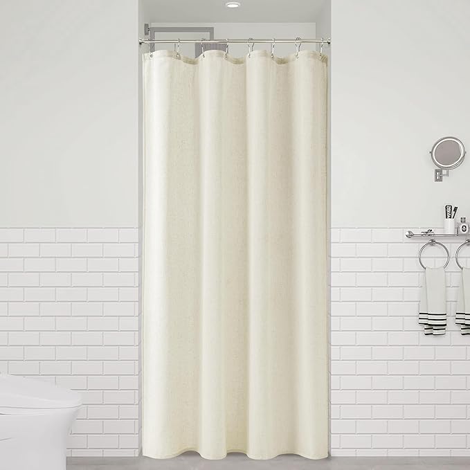 Naturoom Ivory Linen Shower Curtain, Cloth Textured Fabric Shower Curtain Set with Hooks, Simple Elegant Modern Farmhouse Country Ultra Thick Shower Curtain for Bathroom,Water Repellent,42x72