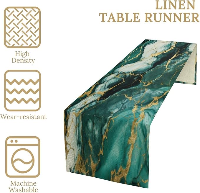 Marble Table Runner,Modern Luxury Abstract Art Teal Marble Texture Pattern Table Runner for Coffee Table Dining Room Table Bedroom Party Holiday Decor 13x120inch