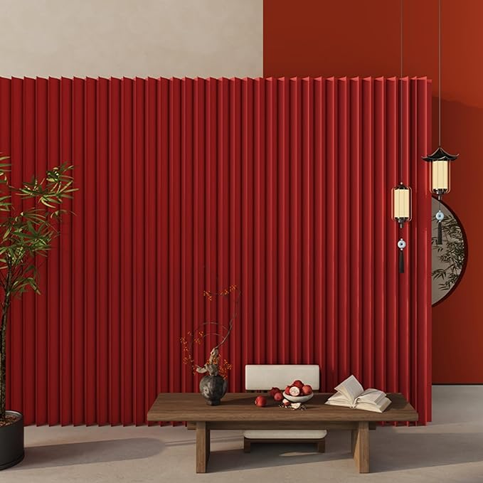 Paper Room Divider, Portable Office Partition Wall, Indoor Folding Folding Screen for Office Room, Studio, Dorm & Retail Spaces, Decorative Party Events Background, Red