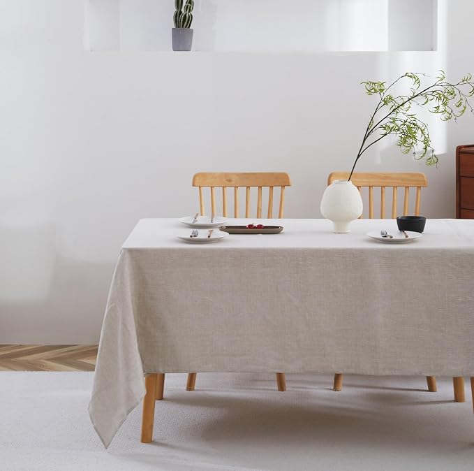 100% French Flax Linen Tablecloths Rectangle 120Lx60W Inch for Dinners, Parties, Easter, Halloween, Camping, Stone Washed, Textured, Machine Washable, 10-12 Sets (60''x120'', Natural Linen)