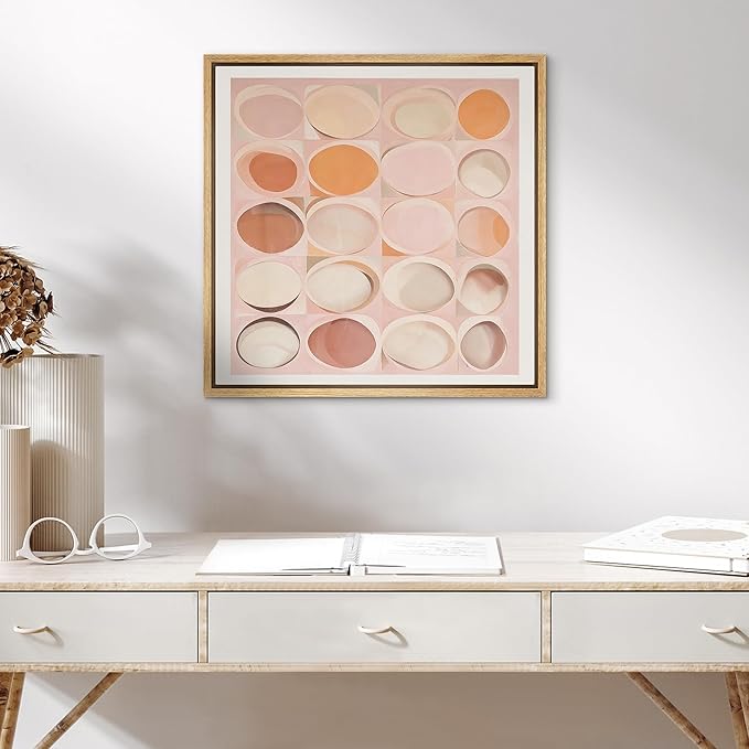 SIGNWIN Framed Canvas Print Wall Art Blush Pink Geometric Art Soft Circle Illustrations Modern Art Decorative Relax/Zen Nordic for Living Room, Bedroom, Office - 24"x24" NATURAL