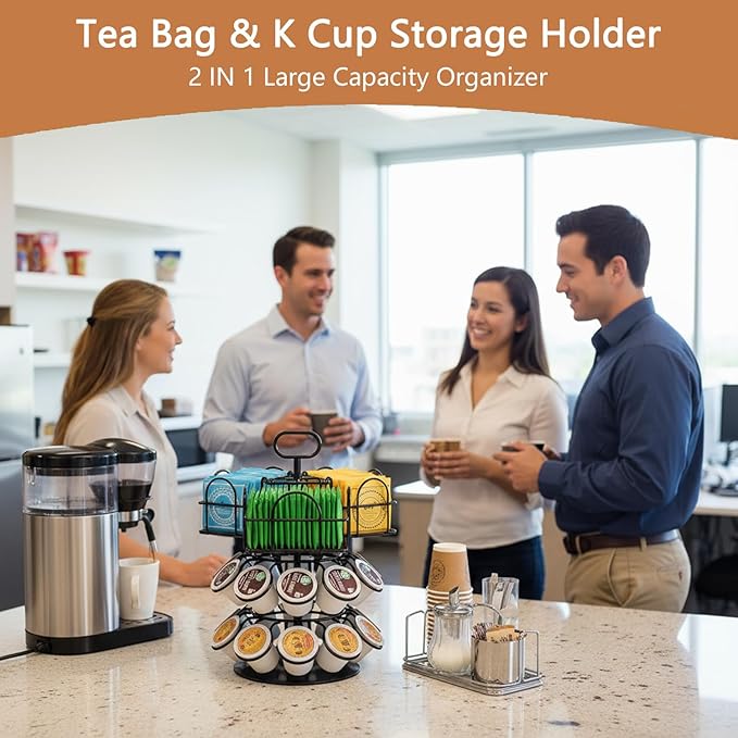 K Cup Coffee Pods Holder, Rotatable Coffee Pod Stands for 20 Pods & 60 Tea Bags, Coffee Pod Organizer Carousel for Countertop