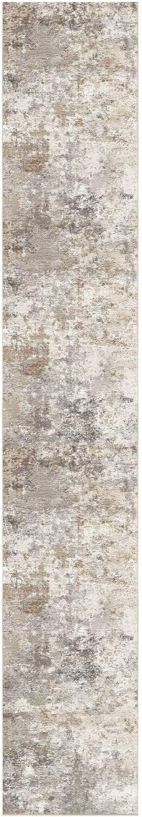 UERMEI 3x16 Washable Runner Rug for Hallway, Non Slip Low Pile Kitchen Carpet, Neutral Modern Abstract Indoor Floor Mat for Entryway Laundry, Kid & Pet Safe High Traffic Area, Brown Grey