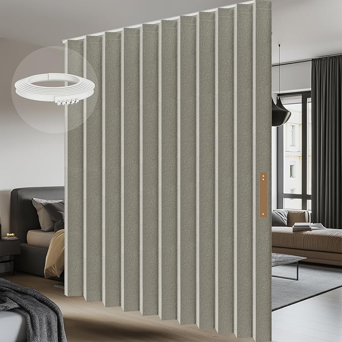 AJAZZ 100% Blackout Accordion Room Divider Curtains - with Flexible Ceiling Track Total Privacy Sound Proof Curtains Suitable for Bedroom Patio Sliding Door(Grey, W180 x L84, 1 Pack)