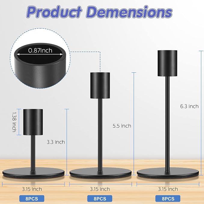 Sieral Candle Holders Bulk Taper Candlesticks Holders Set Modern Decorative Metal Candelabras for Wedding Anniversary Home Dinning Table Centerpiece Xmas Party Decor(Matte Black,24 Pcs)