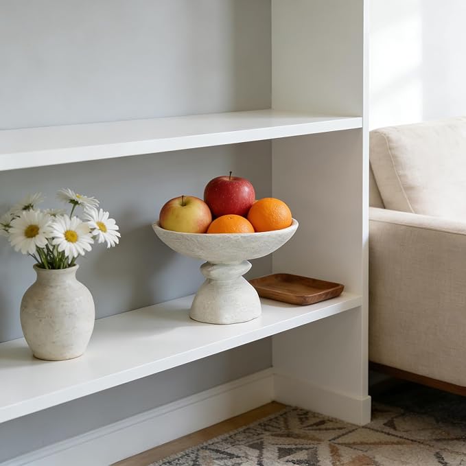 Large Decorative Bowl decor - Farmhouse Centerpiece,Living Room,Kitchen Decor,furniture decoration,Stylish Key Bowl for Entry Table,Decorative Fruit Bowls for Kitchen Counter (9.25" White)