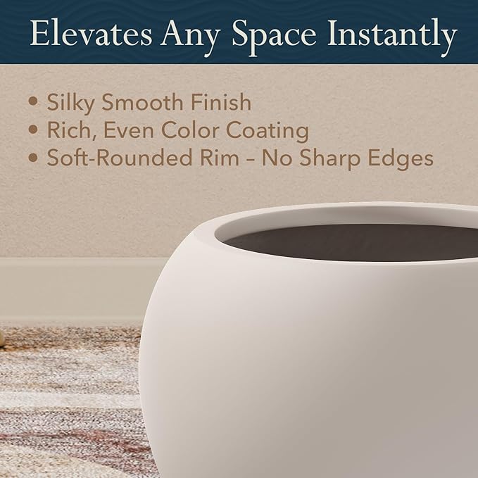 KUTE NEST 16" H x 20" D Premium Globo Fiberstone Round Planter with Drainage Hole, Smooth Finishes, Weather Resistant for Indoor and Outdoor Use, Included 2 Extra Coco Mats (Taupe, 13.5" Pot Opening)
