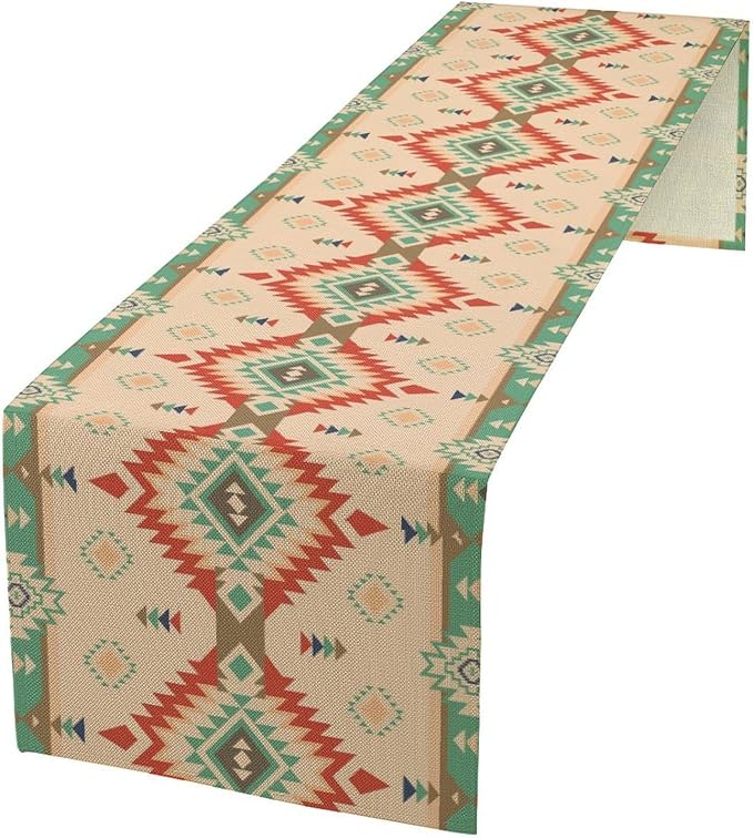 Aztec Southwest Table Runner,Ethnic Style Design Geometric Table Runners Table Setting Decor for Garden Farmhouse Wedding Party Holiday Dinner Home Kitchen Dining Table 13x70 Inch
