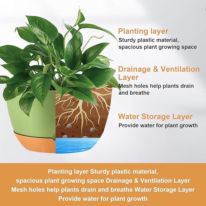 KPUVX 4 Pack Plastic Hanging planters for Indoor Plants,8 Inch Plant Pot Indoor Outdoor Hanging Baskets,Hanging Flower Pots with Drainage Holes and Chain for Garden Porch Plants (Green)