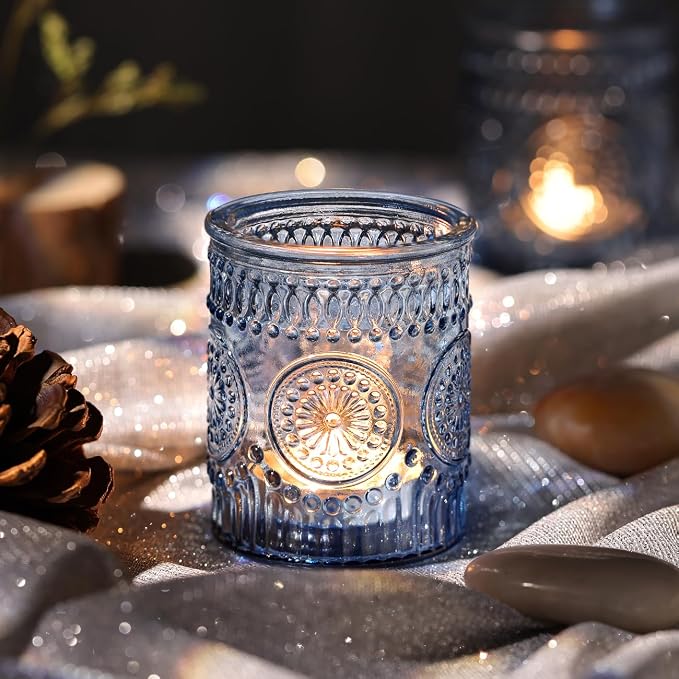 DARJEN Blue Votive Candle Holders Set of 36 - Votive Candle Holders Bulk, Glass Candle Holder for Party Decoration, Tea Lights Candle Holders for Wedding