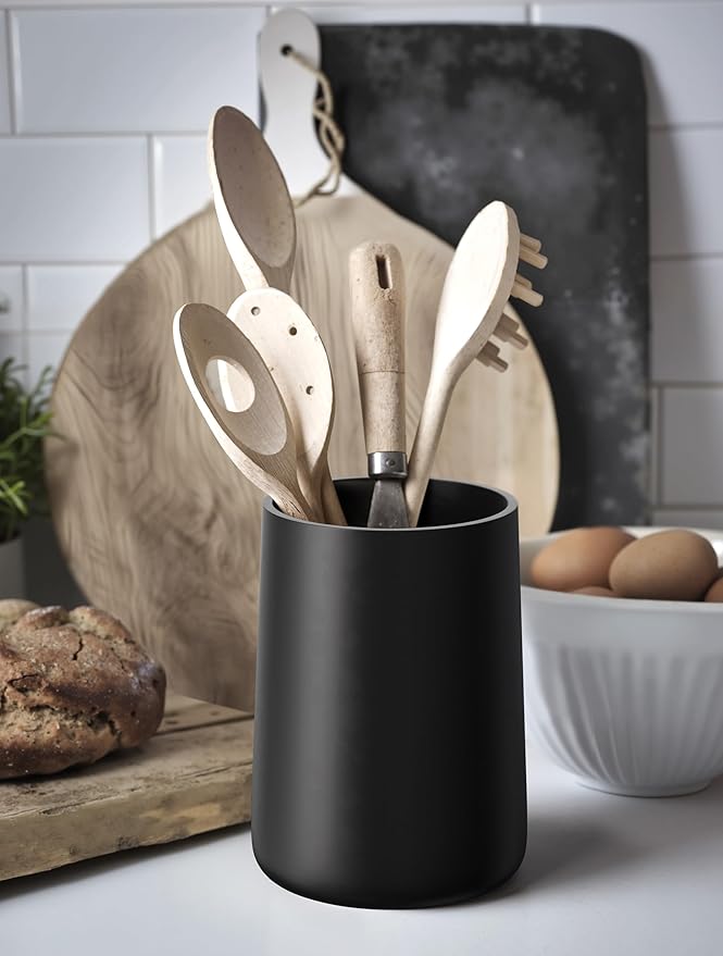 Utensil Holder – 7" Tall x 5.2" Diameter Kitchen Utensil Organizer for Countertop (Matte Black, 1 Pack)