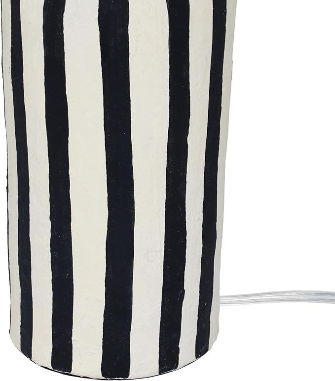 First of a Kind Striped Papier Mache Table Lamp in Black & Off-White - Living Room & Bedroom Lamp - Innovative Design with Domed Shade, Inline Switch, E26 Base, 12" W x 12" D x 19" H
