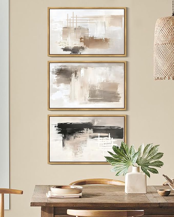 PHOPAGO Modern Abstract Framed Wall Art Large 16x24in Mid Century Minimalist Beige Pastel Neutral Wall Decor for Living Room Hallway - Natural Framed