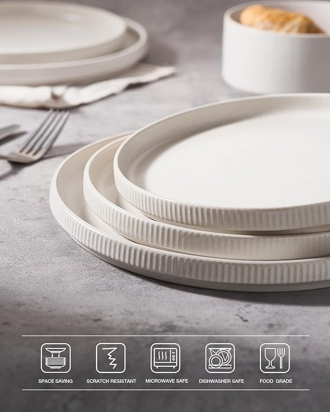 famiware Star Salad Plates for 6, 8 inches Plate Set, Stoneware Dinnerware, Small Dinner Plates for Dessert, Salad, Appetizer, Matte White (Pack of 2)