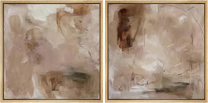 SIGNFORD Framed Canvas Print Wall Art Set Abstract Earthy Tones Soft Blush Illustrations Modern Art Minimal Relax/Calm for Living Room, Bedroom, Office - 24"x24"x2 Natural