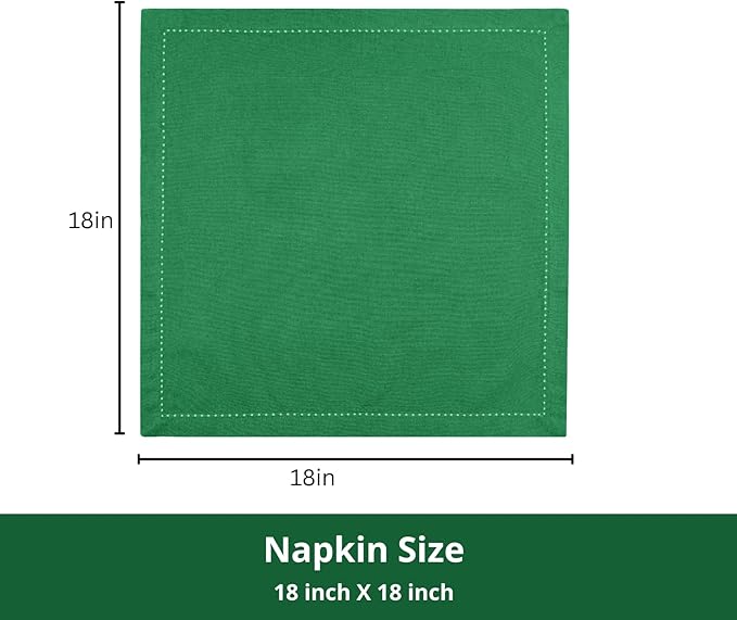 PurpleEssences Set of 12 Hemstitch Cloth Dinner Napkins 100% Cotton - Soft Durable Washable - Ideal for Wedding St Patricks Day - Perfect Everyday Use Table Linen 18x18 - St Patricks Green