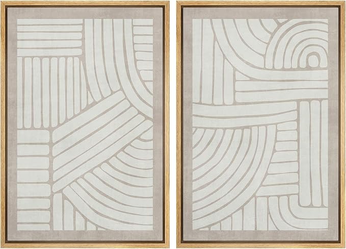 SIGNWIN Framed Canvas Print Wall Art Set Grunge Tribal Pattern Landscape Abstract Shapes Cozy Neutral Minimal Decorative Nordic Zen Bohemian for Living Room, Bedroom, Office - 24"x36"x2 Natural