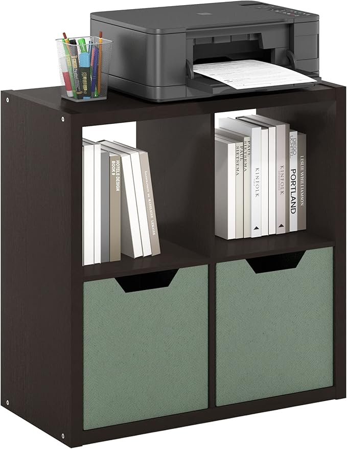 Furinno CUBICLE Book Shelf, 4-Cube Bookshelf, Extra Thick Frame Reversible Bookcase with Open Back, 14.6" x 30" x 30", for Living Room, Bedroom, Home Office, Black Dark Oak
