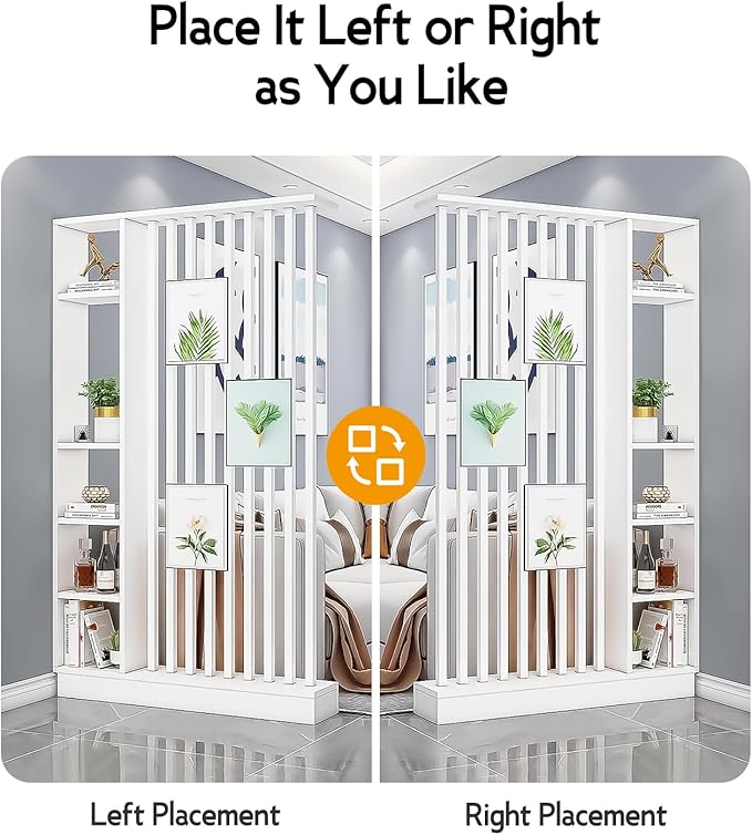 Wall Room Divider, Storage Cabinet Storage Display with Shelves, Modern Freestanding Wood Room Divider Screen, Wall Privacy Screens for Home Decorative (White+W,47" L x 9.5" W x 79.5" H)