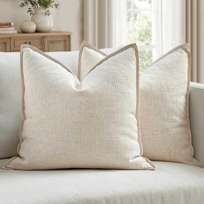 MIULEE Euro Sham Pillow Covers for Bed 26x26, 2 Pack Natural Beige Thick & Textured Decorative Throw Pillow Covers, Neutral Linen Cushion Cases, Modern Farmhouse Home Decor, No Filling