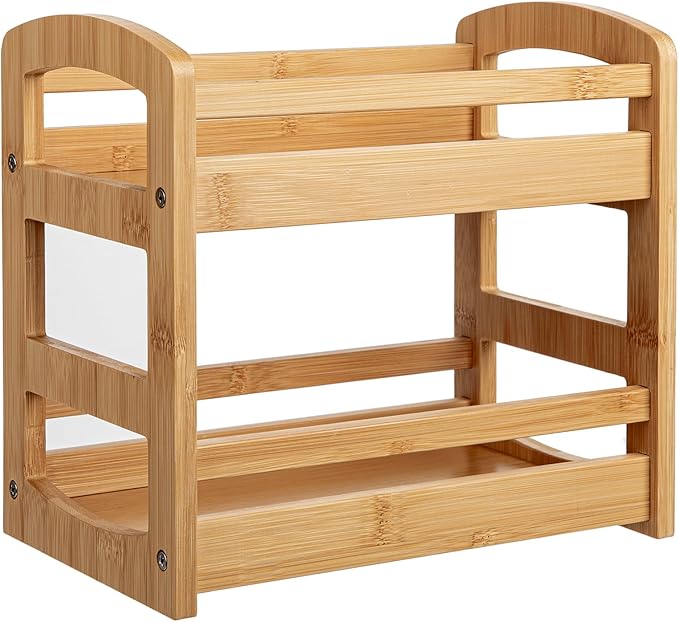Briful Bamboo Spice Rack Organizer for Countertop, 2-Tier Seasoning Shelf Small Spice Holder for Kitchen Organization Pantry & Cabinet Decor