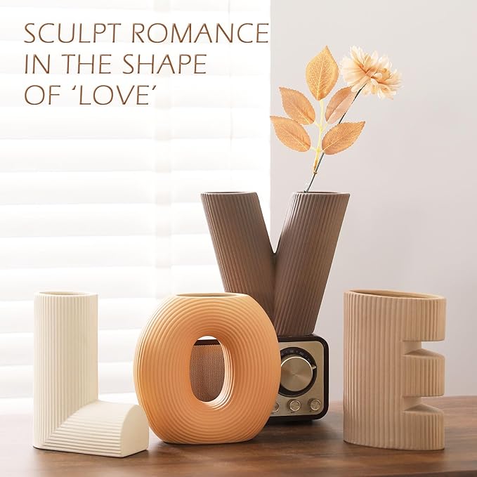 Joeabor Ceramic Vase Set of 4 - Handcrafted Ceramic Vases for Home Decor & Shelf - Modern Farmhouse Decor for Kitchen, Office, Bedroom & Living Room Decorative Objects for Mantel, Table Centerpieces