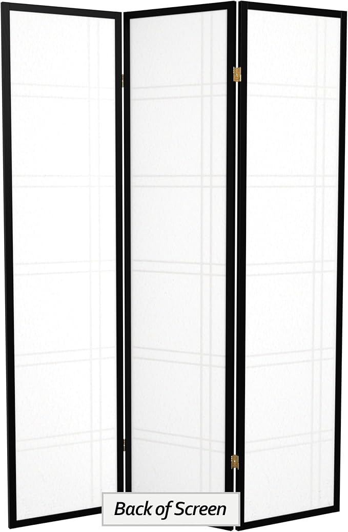 Red Lantern 6 ft. Tall Double Cross Shoji Screen - Black - 3 Panels