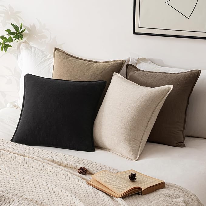 20x20 Inch Set of 2 Decorative Linen Solid Throw Pillow Covers Boho Accent Farmhouse Couch Pillowcases Modern Netural Home Decor for Couch Sofa Living Room Bed,Black