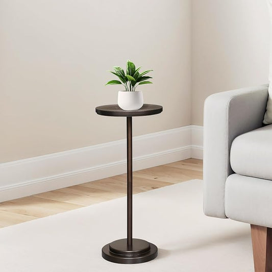 COVLON Drink Table Set of 2, Small Round Pedestal Side Table with Carved Top for Living Room, Bedroom, Small Space, Corners and Office, Brown