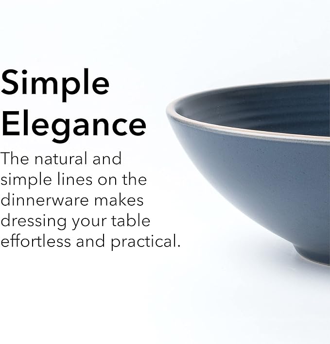Arora RINGAR Round Stoneware 16pc Double Bowl Dinnerware Set for 4, Dinner Plates, Side Plates, Cereal Bowls, Pasta Bowls - Speckle Matte Blue (420796)