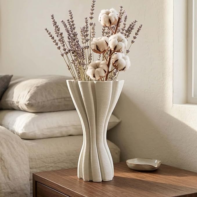 Minimalist White Ceramic Vase, Irregular Organic Shape Decorative Flower Vase for Home Decor, Wabi-Sabi Modern Accent for Living Room Table Shelf