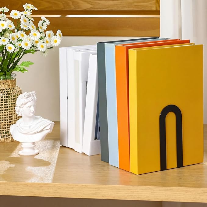 Chunful 12 Pcs Black Modern Metal Book Ends for Shelves Decorative Small Bookends Book Shelf Organizer Minimalist Design Stopper to Hold Books for Home Office (5.5 * 3.75 * 2.25inch)