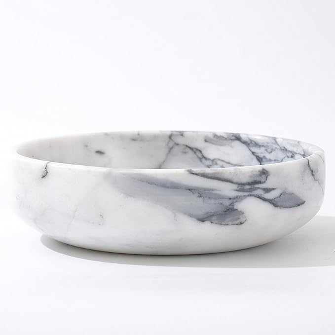 6.7" Decorative Bowl - Natural Marble Key Bowl & Centerpiece (White & Grey)