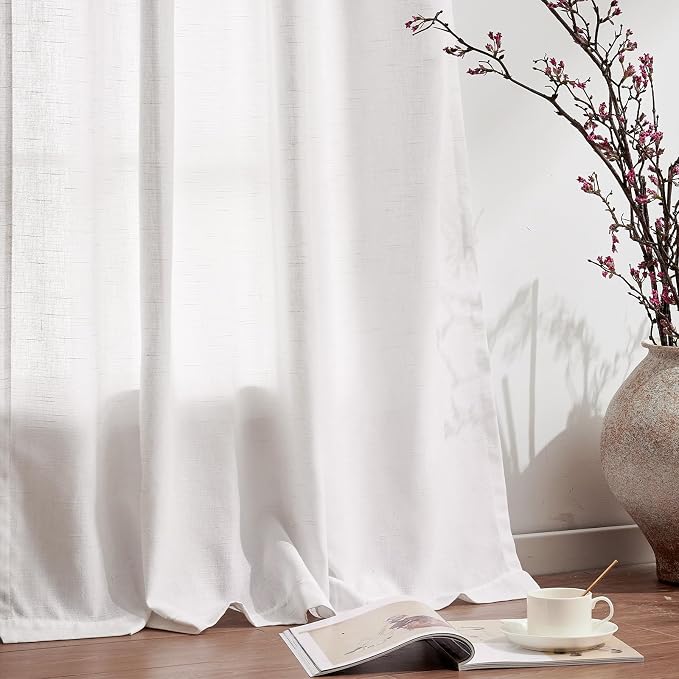 jinchan White Linen Blend Curtains for Living Room 84 Inch Length 2 Panels Set Semi Sheer Light Filtering Grommet Curtains for Bedroom Light Weight Soft Window Grommet Drapes Cream 50W x 84L Inch