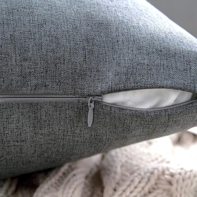 MIULEE Pack of 2 Decorative Outdoor Solid Waterproof Throw Pillow Covers Faux Linen Garden Farmhouse Cushion Cases for Patio Tent Balcony Couch Sofa 16x16 Inch Dark Grey