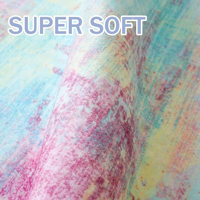IOHOUZE Abstract Runner Rug 3x6 Ft Washable Runners for Hallways, Non Slip Kitchen Runner Printed Faux Wool Entryway Runner Indoor, Modern Abstract Floor Carpet for Hall Kitchen Bedroom, Pink Teal