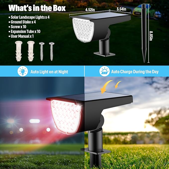 GKGG Solar Multicolor Lights Waterproof IP65, 8 Lighting Modes Solar Spot Lights Outdoor Yard Garden Landscape Pathway Decorations (Multicolor, 4 Pack)