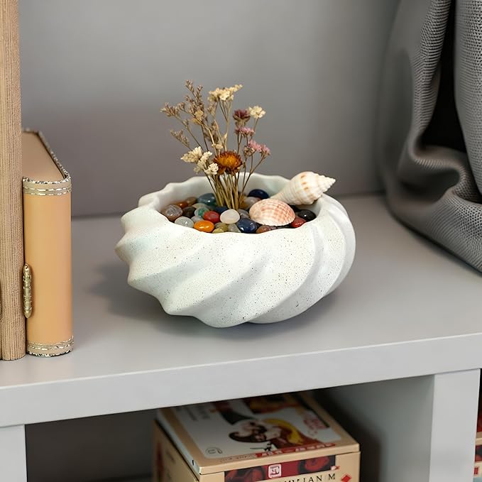 10" Decorative Rotundity Bowl decor - Multi functional modern home decoration Handicraft Bowls,Stylish Key Bowl for Entry Table,Decorative Fruit Bowls for Kitchen Counter,White Scalloped Bowls