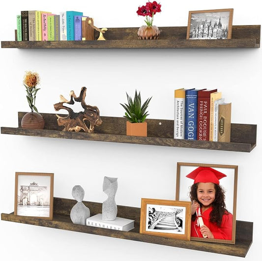 Icona Bay 36 Inch Floating Shelves for Wall - Set of 3 in Walnut Brown - Modern Rustic Style - Wall Mounted Display Shelves - Picture Ledges
