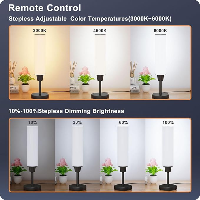Table Lamp with Remote，Bedside Lamps for Night Stands, Nightstand Lamp with Adjustable Brightness (10%-100%) and Color Temperature (3000k-6000k),Small Lamp for Bedroom Living Room Office (black)