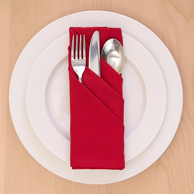 Encasa XO Deep Red Cloth Napkins Set of 6, 17"x17" | Solid Color Cotton Dinner Napkins | Washable & Reusable Wedding Napkins for Holiday Dinners, Party, & Everyday Table Decor