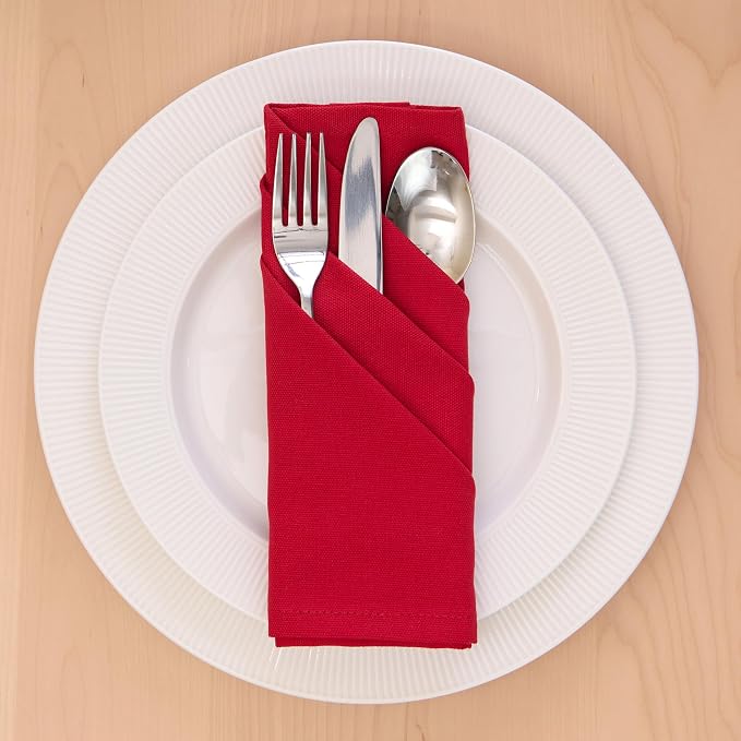 Encasa XO Deep Red Cloth Napkins Set of 6, 17"x17" | Solid Color Cotton Dinner Napkins | Washable & Reusable Wedding Napkins for Holiday Dinners, Party, & Everyday Table Decor
