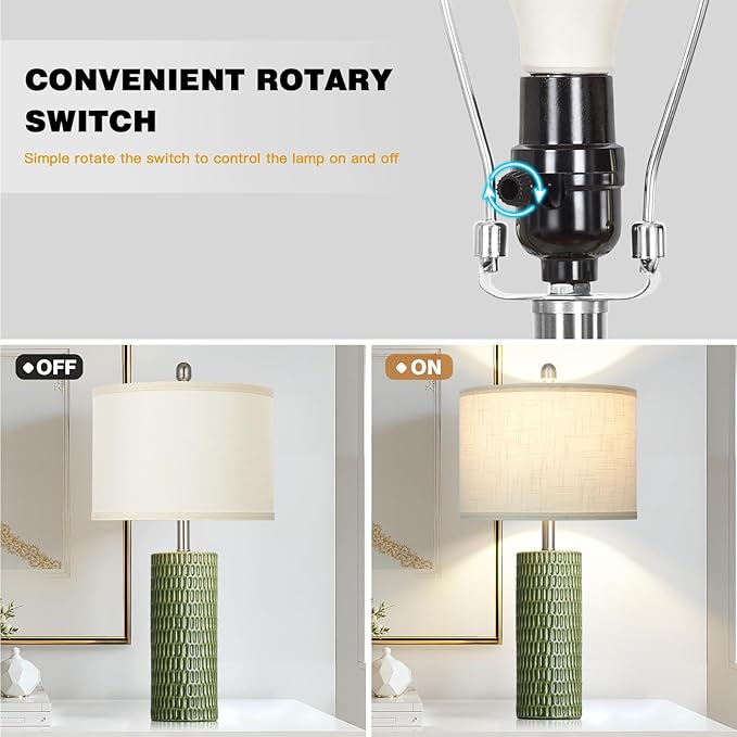 Cinyirong Modern Ceramic Table Lamps for Night Stands - Bedside Lamps Set of 2 for Nightstand, 27" Green Elegant Bedroom Lamp for Night Stand Desk Side End Table Home Decor(2 Bulbs Included)