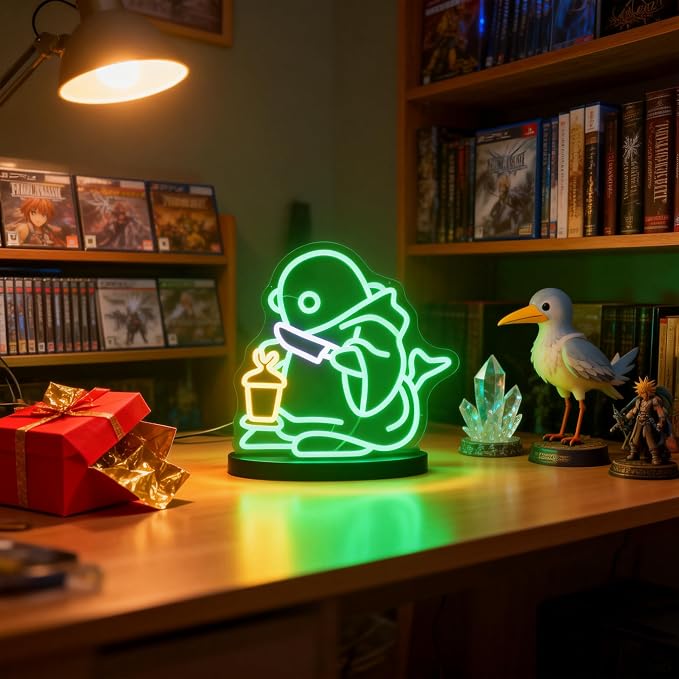 Mysterious Lantern Bearer Neon Sign – Green Glow LED Wall Art, 13"x12.6" USB Dimmable Decor for Fantasy Fans & Curious Minds